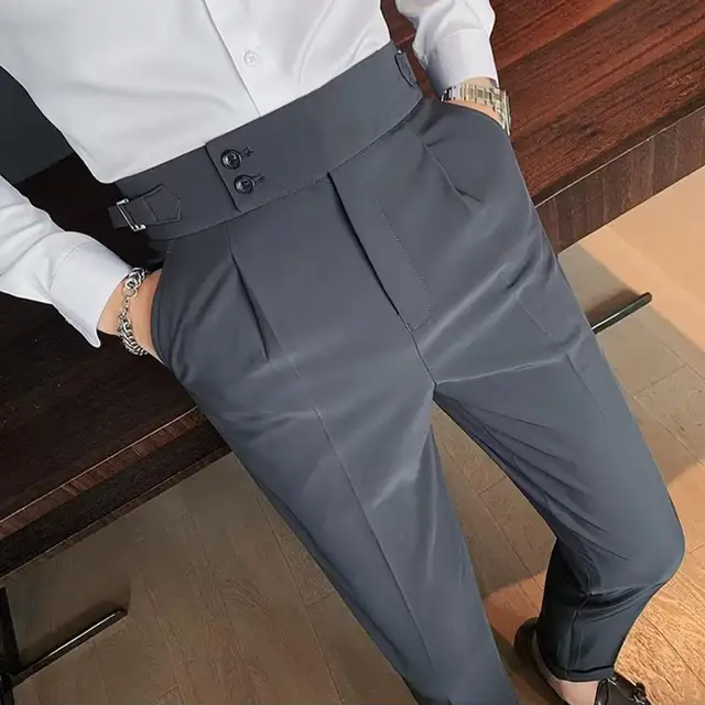 Pantalones de traje clásicos para hombre ajuste delgado