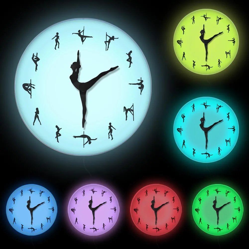 Pole Dancing Clock Hands Decorative Wall Clock Steal Tube Dance Pole Dancers Silent Move Wall Clock Dancing Room Wall Art Decor