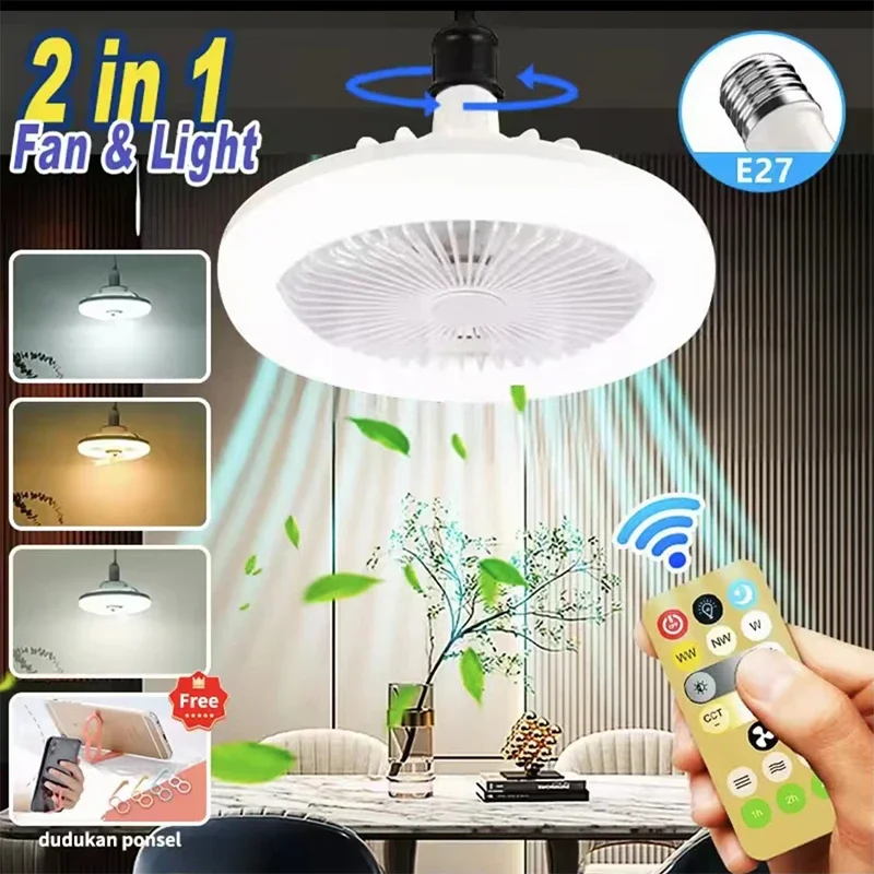 

3In1 Ceiling Fan With Lighting Lamp E27 Converter Base With Remote Control For Bedroom Living Home Silent Ac85-265v