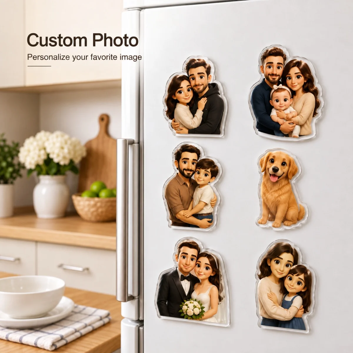 Custom Acrylic Fridge Magnets – Multiple Sizes Available. Personalized DIY with photos of couples, idols, or family—perfect for