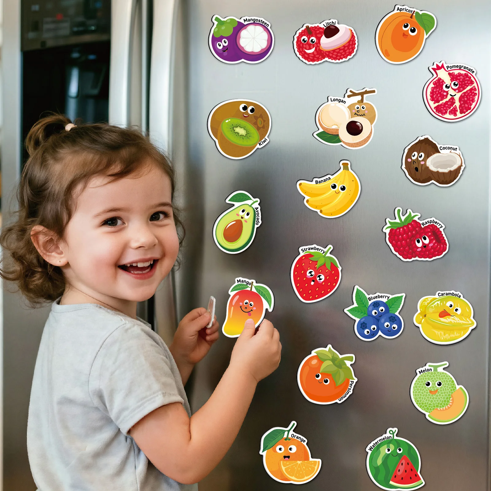 38/35Pcs Fridge Magnet Cute Fruit Vehicle Insect Pattern Rubber Refrigerator Magnet Learning Toy Color Shape Recognition Sticker