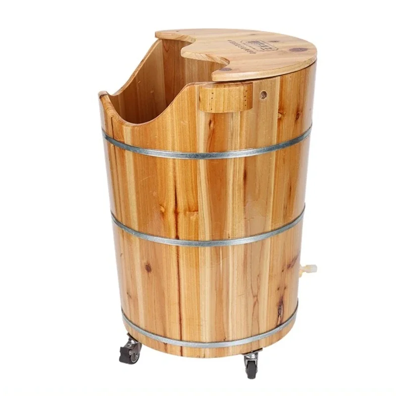 Wooden Foot Bath Tub with Herbal Steam Extra Deep Over Calf Soaking Basin Home Spa Essentials for Detox & Relaxation
