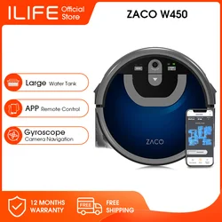 ZACO ILIFE-Robot Shinebot W450 para lavado de suelo, tanque de agua grande de 0,85 L y 0,9 l, navegación por cámara, Control por aplicación Wifi, sistema de detección OBS