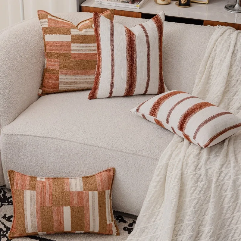 Premium Abstract Geometric Block Cushion Cover Handwoven Textured Jacquard Decorative Throw PillowCase Bedroom Sofa Cushion Case