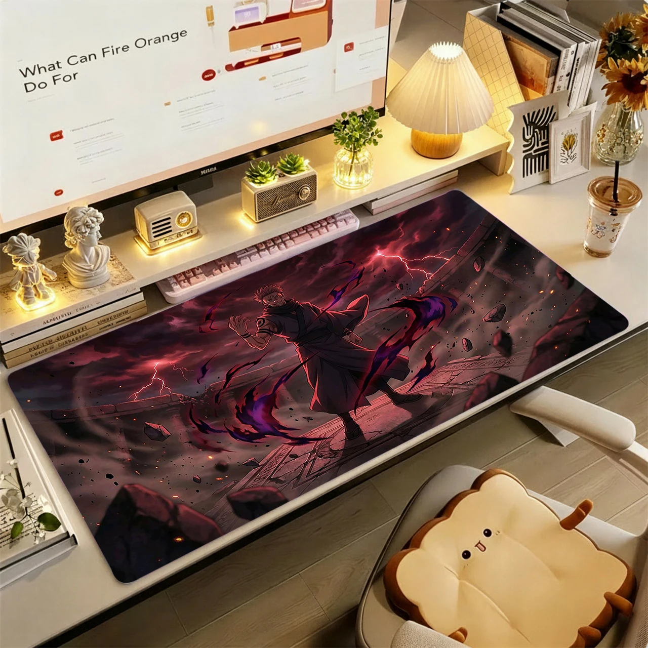 

Gaming Mouse Pad, Large Desk Mat, Anti-slip, Stitched Edges, Red Lightning Anime Scene Print, Extended Pad for Home Office
