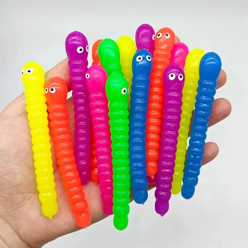 5PCS Stretch String TPR Rope Anti Stress String Stress Relief Autism Vent Toys Colored Caterpillar Pull Worm Noodle Fidget Toys
