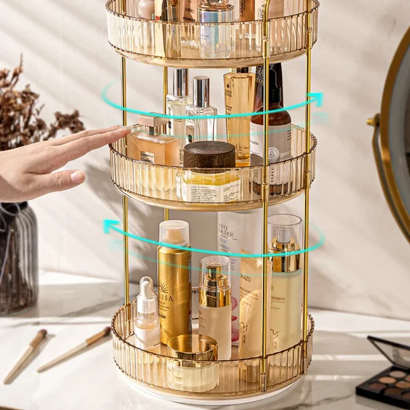 Kitchen Storage Rack 360° Rotating Cosmetic Organizer Skincare Perfume Shampoo Holder for Home Space Efficient Shelf