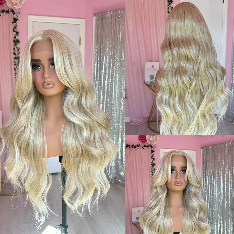 Warm Honey Blonde Lace Front Wig Natural Body Wave Women Girl Wigs Synthetic Long Lace Frontal Wig Transparent Clear Lace 13x4