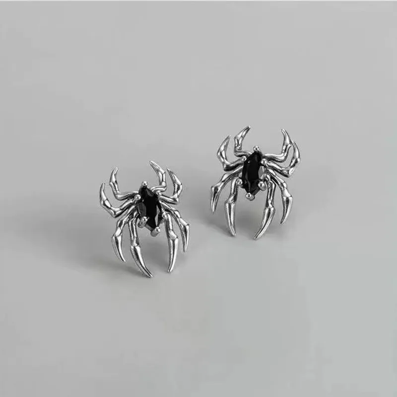 Vintage Punk Spider Claws Zircon Stud Earrings Women Gothic Animal Black Crystal Earring Dark Spider Earring Jewelry Wholesale