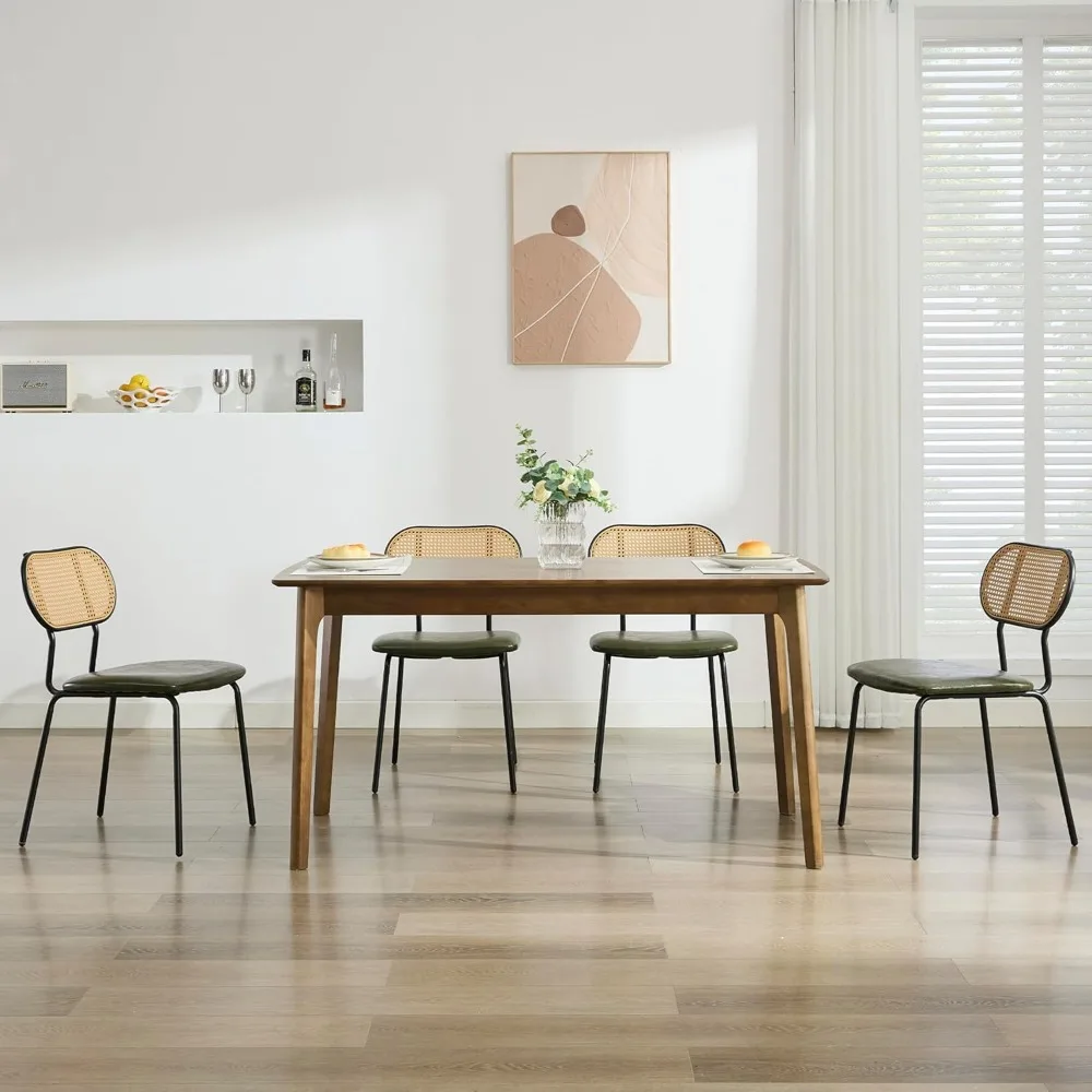 식사용 커피 의자, 등나무 주방 의자 4개 세트 GreenLeather Boho 식당 의자 Mid Century, 커피 의자