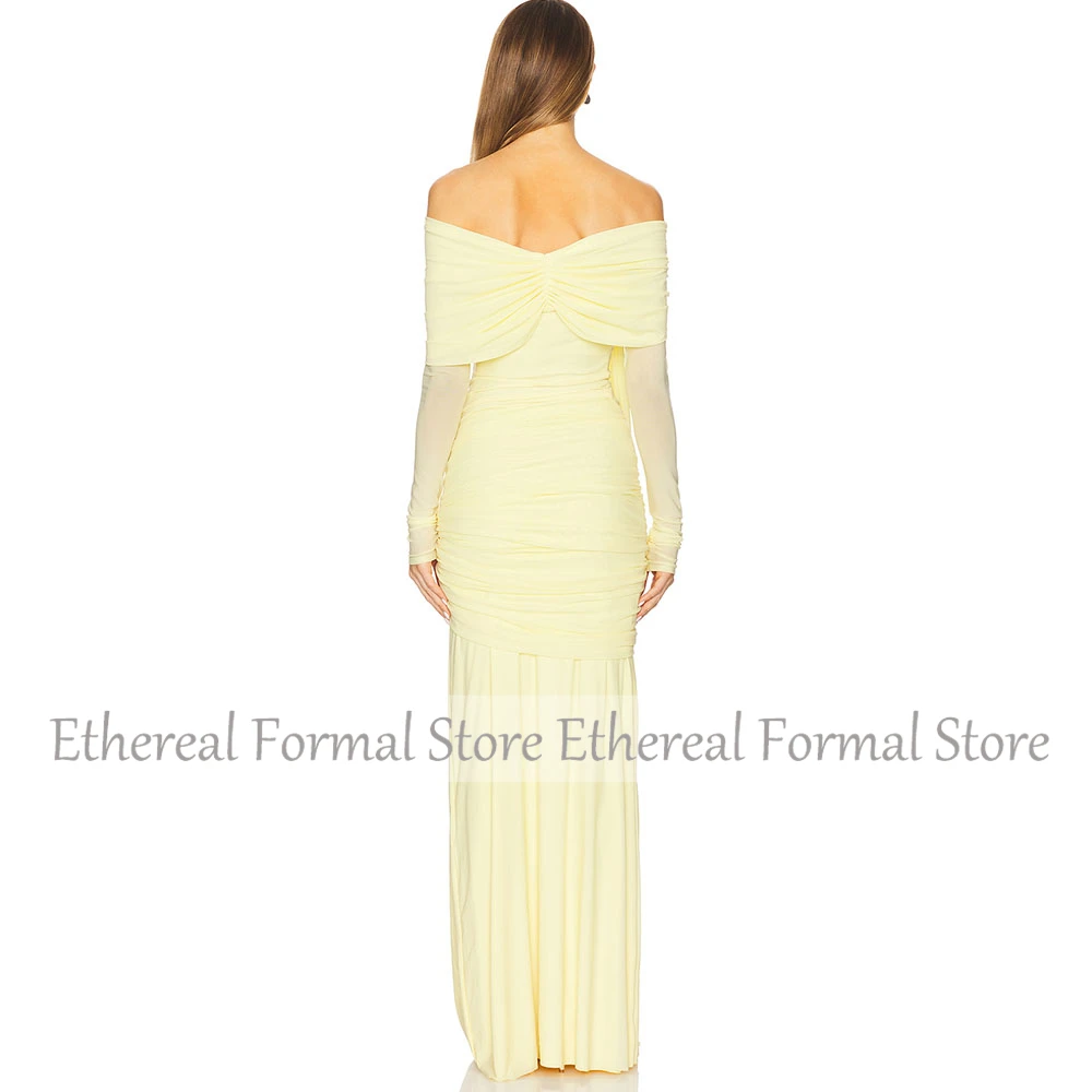 Elegant  Evening Dress For Wedding Off The Shoulder Mermaid  Women's Evening Gown Long Sleeves Pleat Long Formal Party Dress