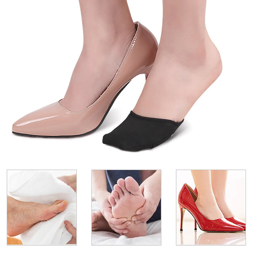 1 Pair Foot Care Women\'s Invisible Toe Cover with Padding Toe Topper Liner Socks Non-Skid Bottom for High Heels