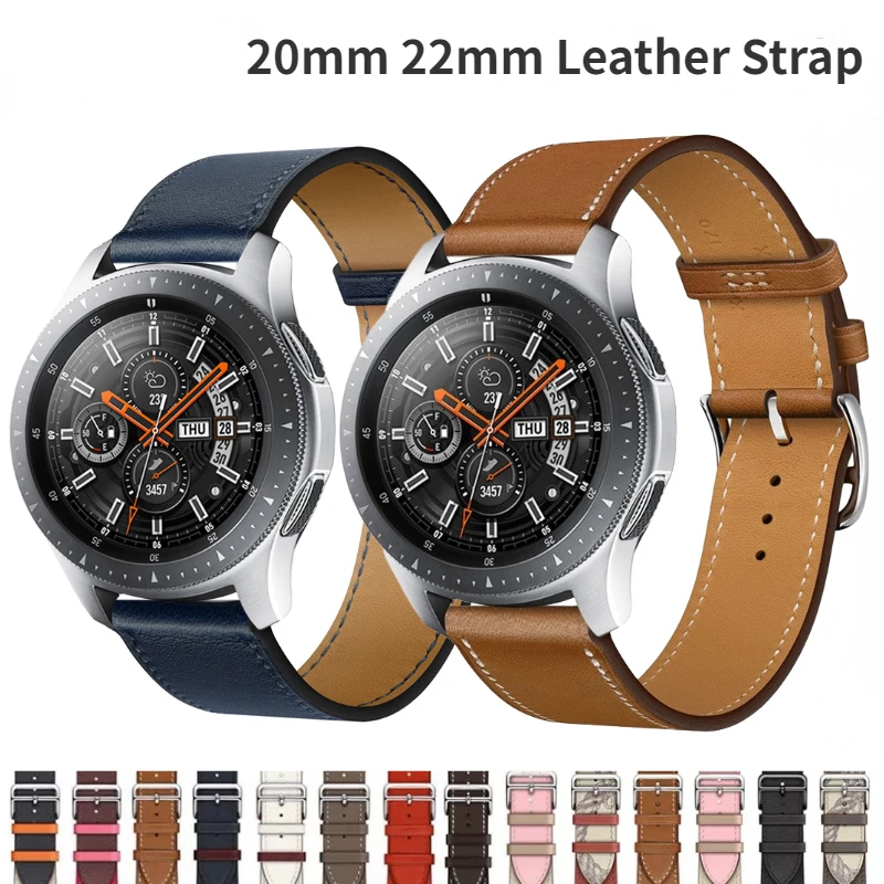 

22mm 20mm Leather Strap for Samsung Galaxy 3/4/5/6 Huawei Watch 3/GT3 Pro Bracelet Wristband Band Amazfit GTR3/3 Pro/4/GTS Band