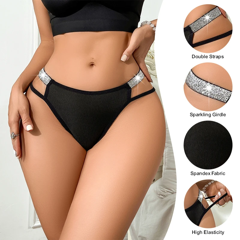 3 pezzi donne sexy perizoma solido vita bassa confortevole biancheria intima femminile due cinture lucide intimo lingerie T-back perizoma da donna