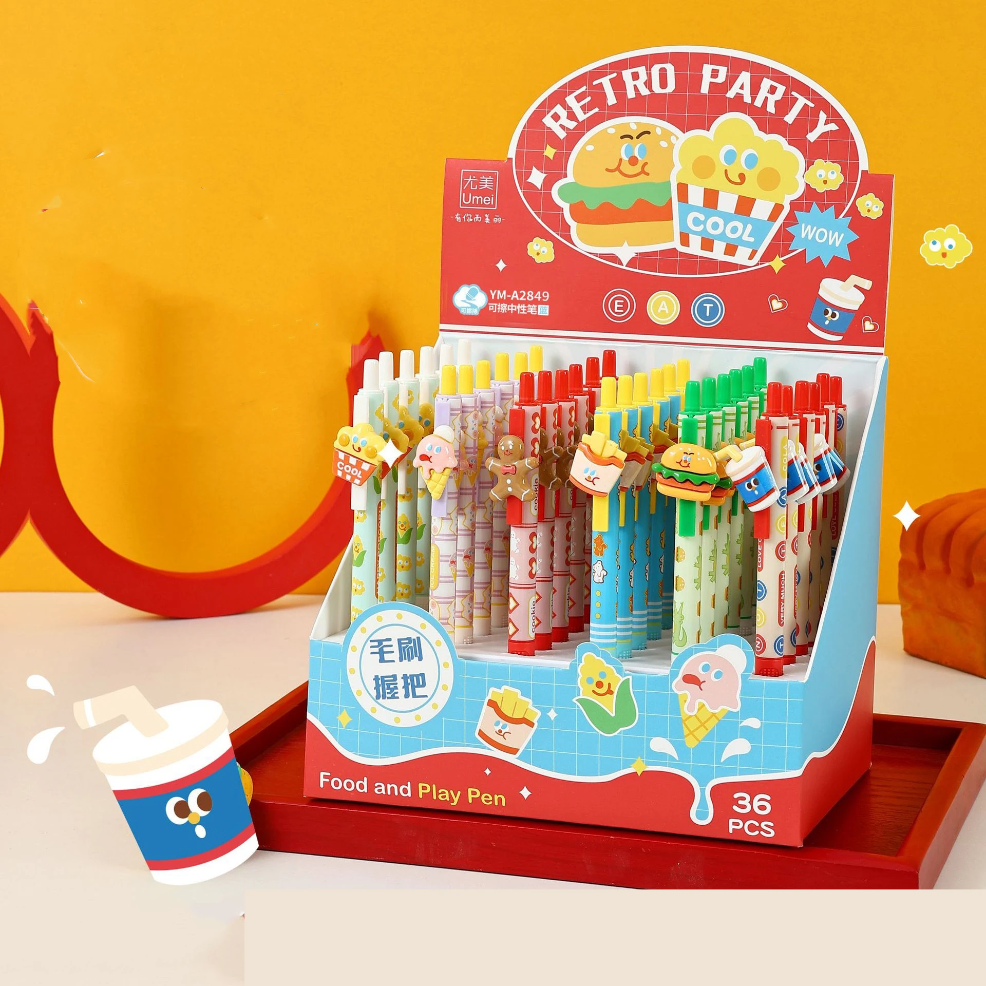 36 pcs/lot Creative Hamburger Fries Erasable Press Gel Pen Cute 0.5mm Blue Ink Pen Stationery Office School Supplies