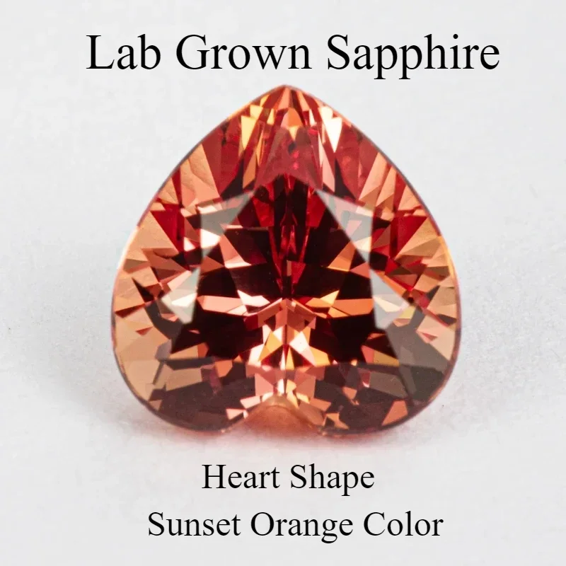 

Lab Grown Sapphire Heart Shape Sunset Orange Color Stone for Charms Diy Jewelry Making Earrings Ring Selectable AGL Certificate