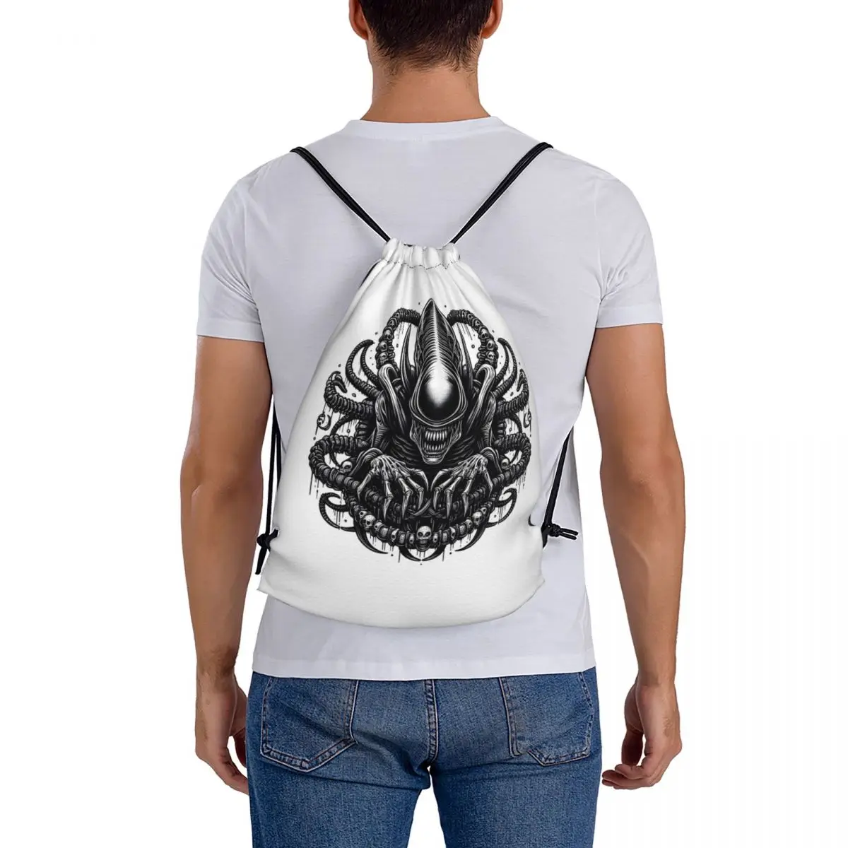 Xenomorph Style Flash Tattoo Backpacks Fashion Drawstring Bundle Pocket Storage Bag Book Bags for Man Woman School