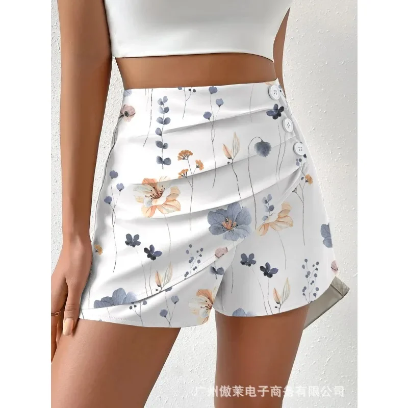Amazon Casual Solid Color Button Loose Casual Shorts, Fashionable and Individual Women's Pants Comfort Pure Color Button