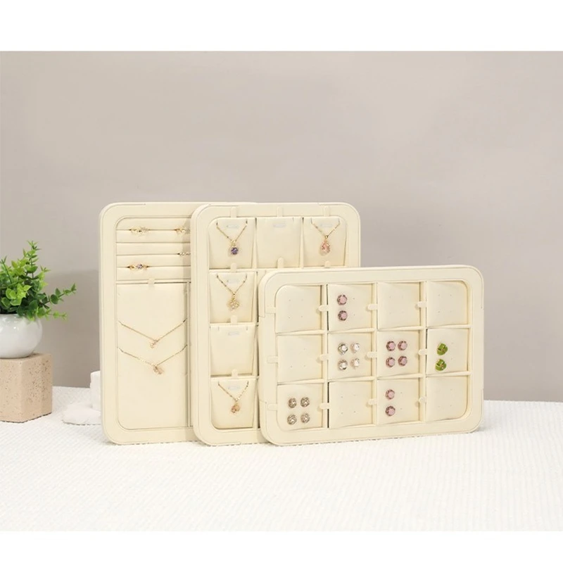 Jewelry display tray set beige necklace ring earring display props counter jewelry display stand