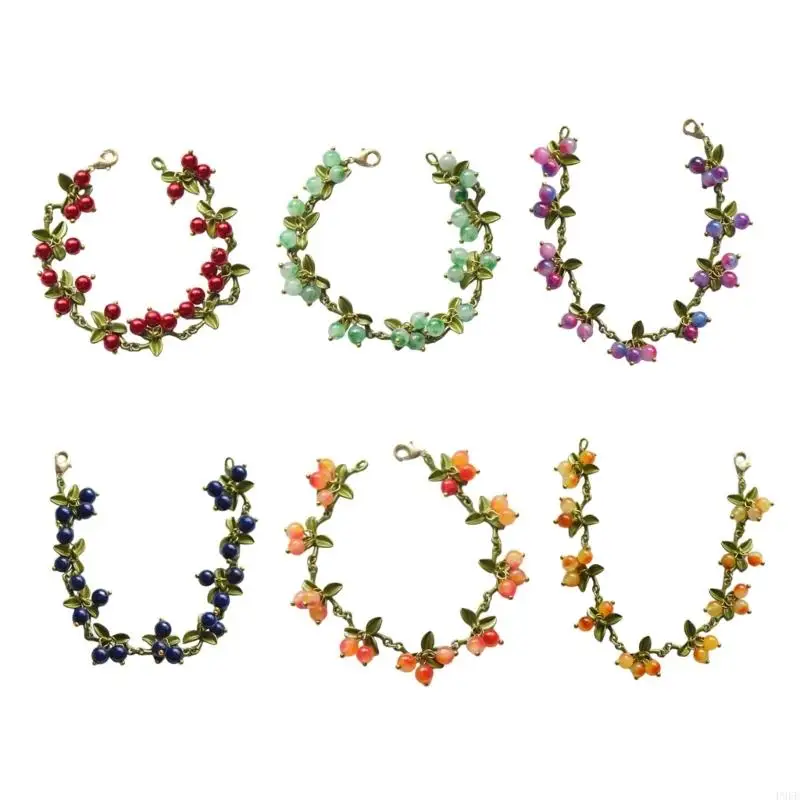 

Colorful Beaded Plant Leaves Bracelet Sweet Cranberry Charm Bracelets Wristchain for Women Girls Party Birthday Jewelry Gift