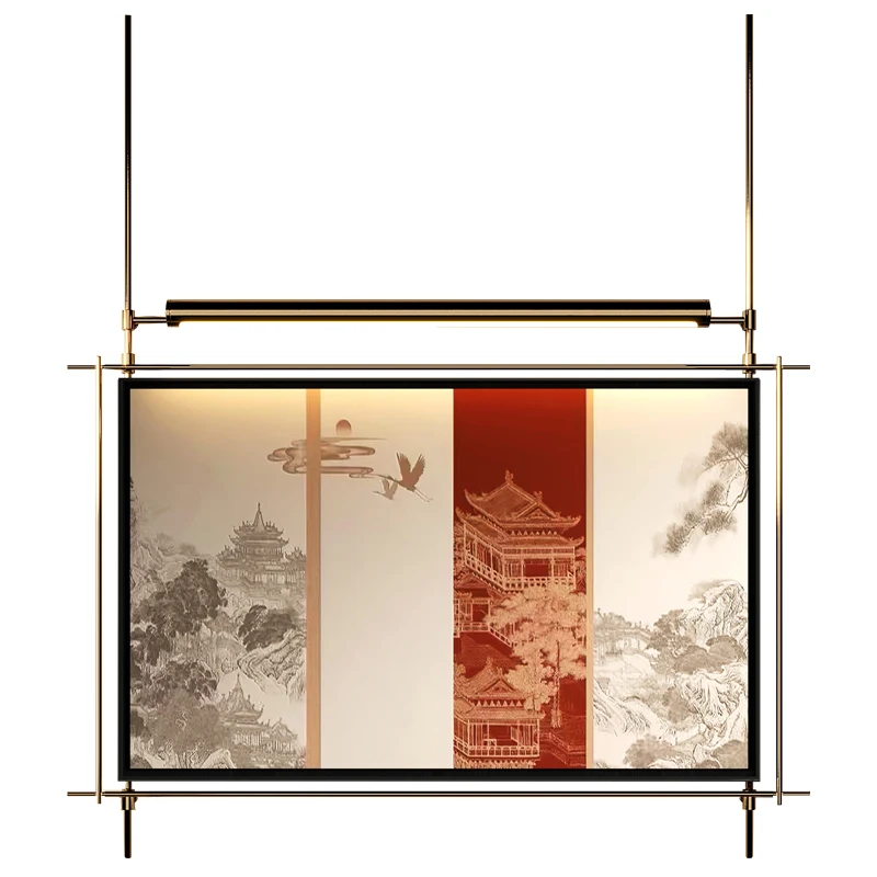 

Metal lamp living room decorative painting new Chinese high-end sofa background wall hanging painting banner porch mural mural