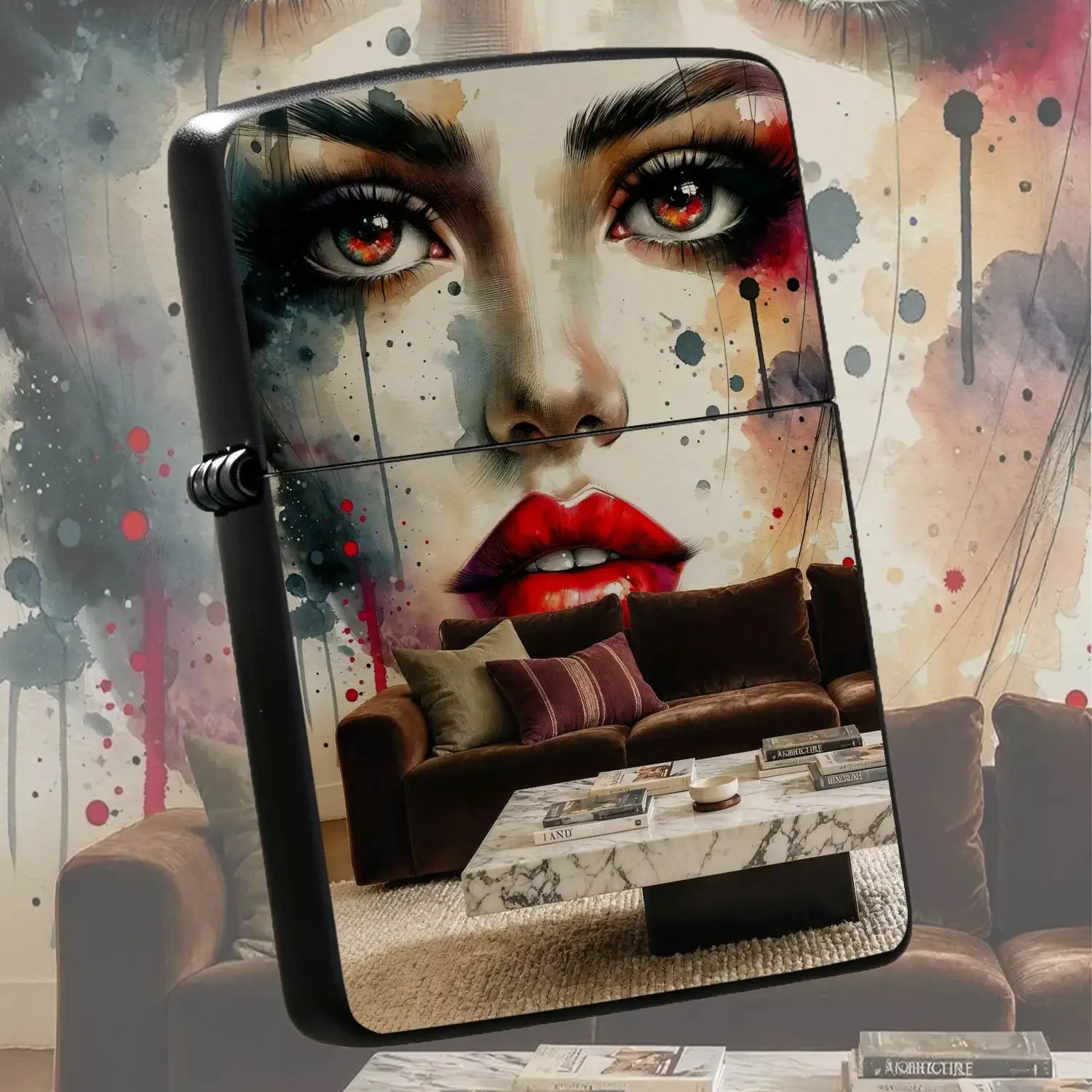 Vibrant Watercolor Art Face Pattern Lighter, Aesthetic Graffiti Splatter Art Style Ignition Device, Portable Exquisite Daily Use Tool for Home Outdoor Camping, Ideal Stylish Gift for Art Lovers A Humorous And Interesting Lighter