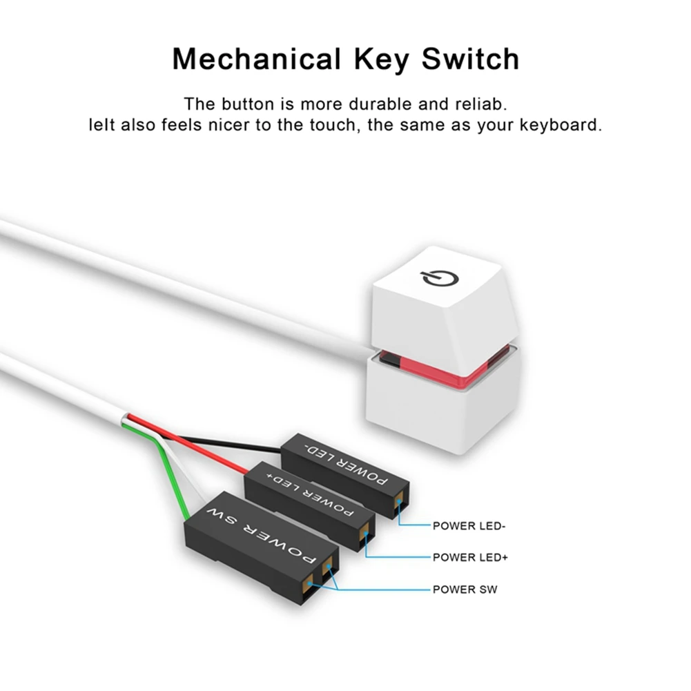 2X 2M Portable LED Lights Computer Desktop Switch PC External Start Power On/Off Button Extension Cable, RGB Light