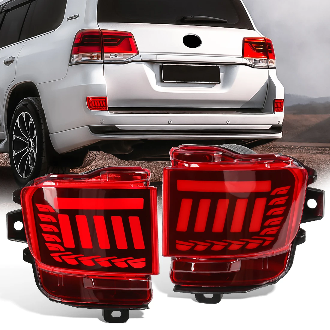 

Car LED Rear Bumper Reflector Light For Toyota Land Cruiser FJ200 LC200 2016 2017 2018 2019 2020 Running Brake Turn Signal Lamp