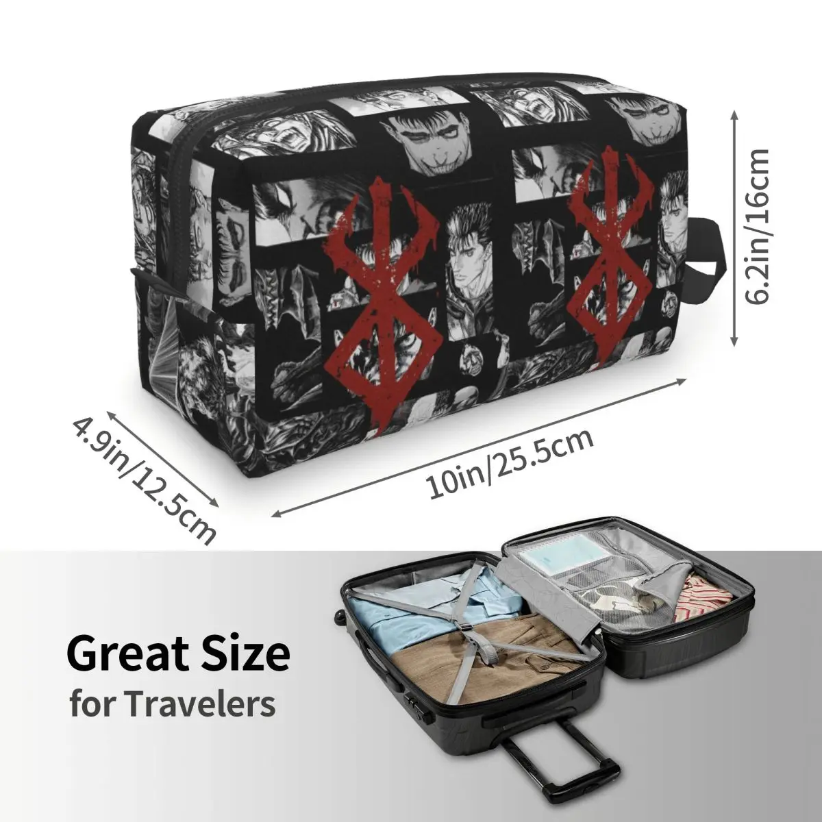 Japan Anime Berserk Swordsman Manga Guts Makeup Bag Cosmetic Organizer Storage Dopp Kit Toiletry Cosmetic Bag for Women Beauty