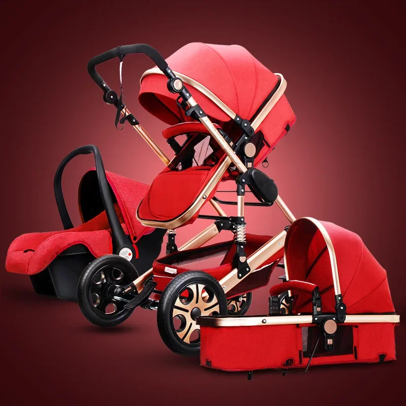 Poussette de Luxe 3 en 1 pour Bébé, Portable et Réversible, Haut Paysage, 7 Cadeaux, 2023