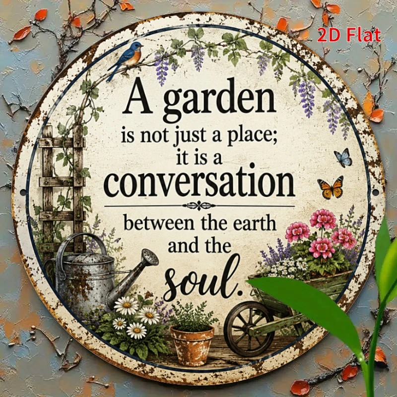 2D Flat, [2Dflat], 1pc 7.87x7.87inch- A Garden Is Not Just A Place Inspirational Tin Sign, Floral Garden Decorative Signs for Ba