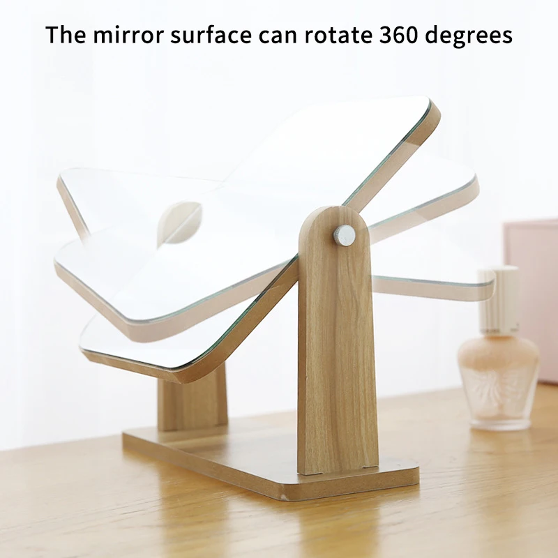 1Pc Desktop Adjustable Rotating Makeup Mirror Home Dresser Beauty Tools Dormitory Portable Wooden Desktop Mirror