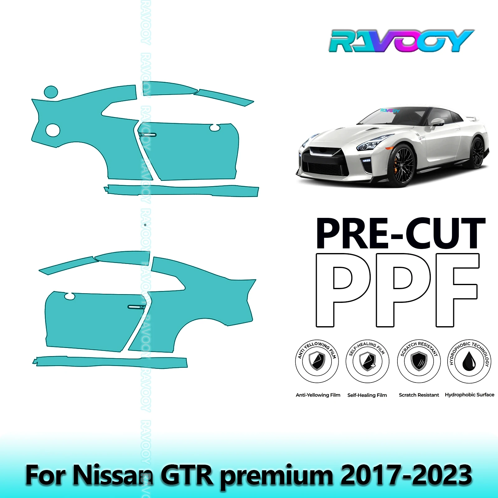 

For Nissan GTR premium 2017-2023 8.5mil Clear Matte Pre-Cut PPF Door & A/B Pillar Kit TPU Paint Protection Film Set