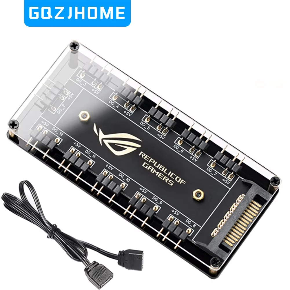 

ARGB Connector 1 To 10 Port Splitter Hub 5V 3Pin ARGB Case Fan Hub With Adhesive Base SATA Power For LED Fans Lights