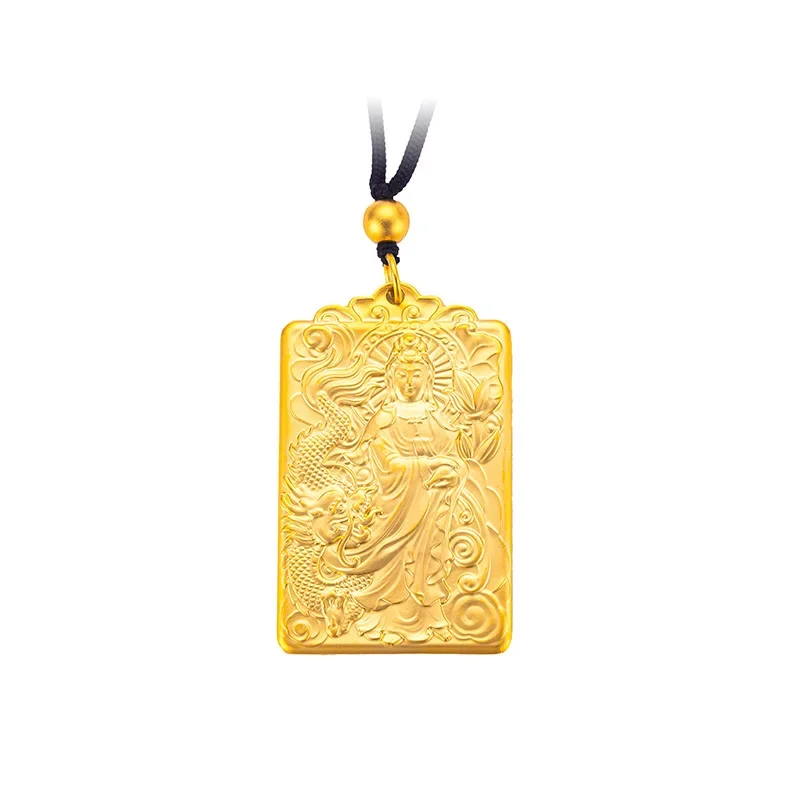 24K The same 999 gold Guanyin Yulong solid square Buddhist Heart Sutra Bodhisattva pendant for men and women in the gold store