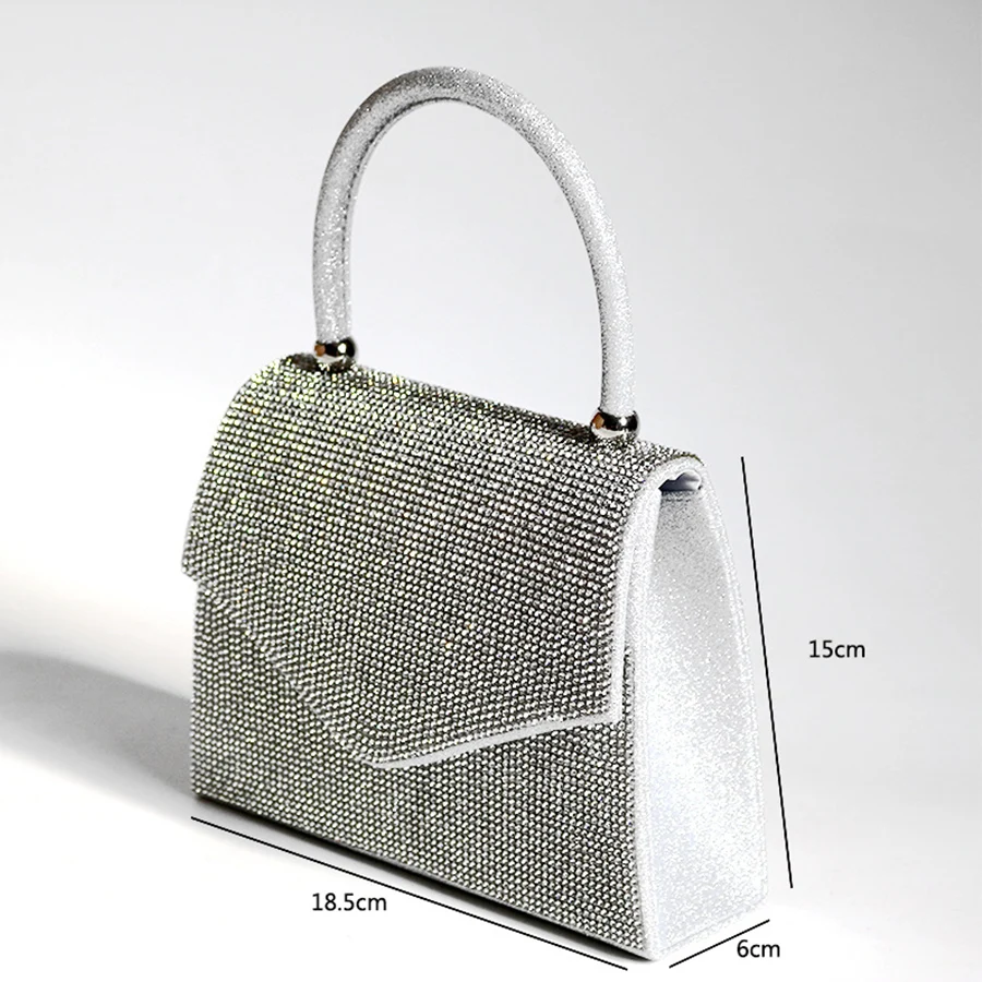 Fashion vintage full diamond chains small square bags shiny party dinner handbag soild color small flap shoulder crossbody bags