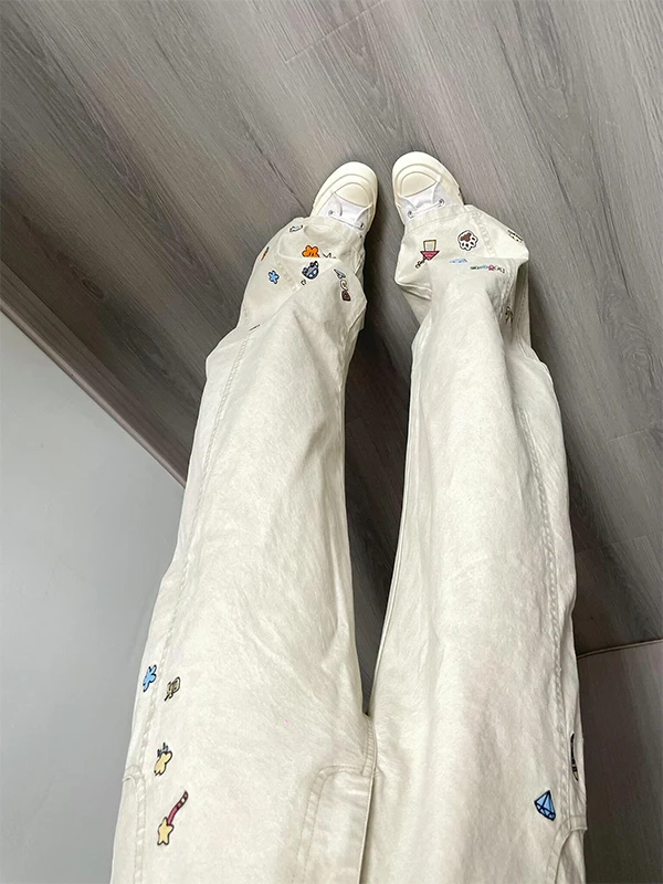 

American Sle Printed Knife Casual Jeans Men's Autumn Design Wide Leg Micro Flared Pants Drape Straight Leg Leisure Tro...