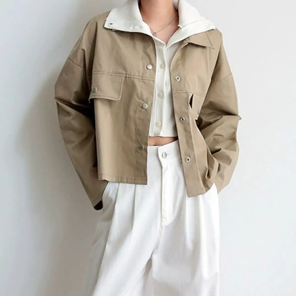 

Women's Korean Chic French Retro Lapel Design Short Outwear Casual Work Jacket Top for Autumn