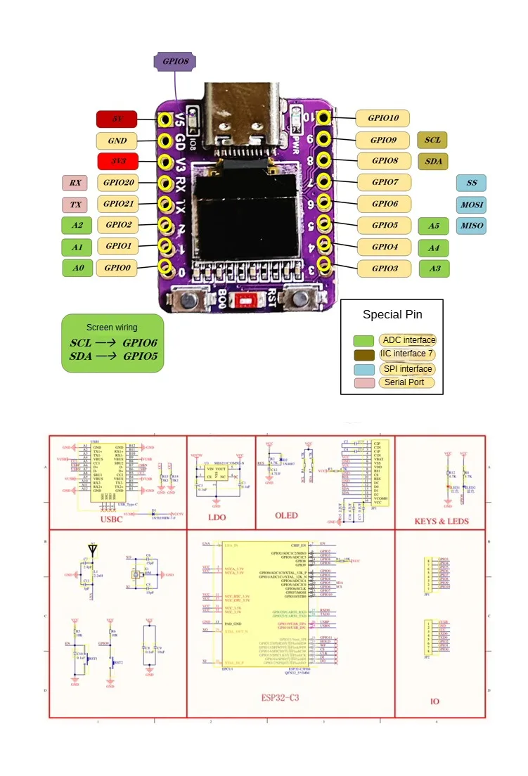 ESP32-C3 0,42 Zoll OLED Entwicklungsboard WiFi BLE RISC-V Kernmodul mit Keramikantenne Typ-C für IoT-Projekte – Detail 2