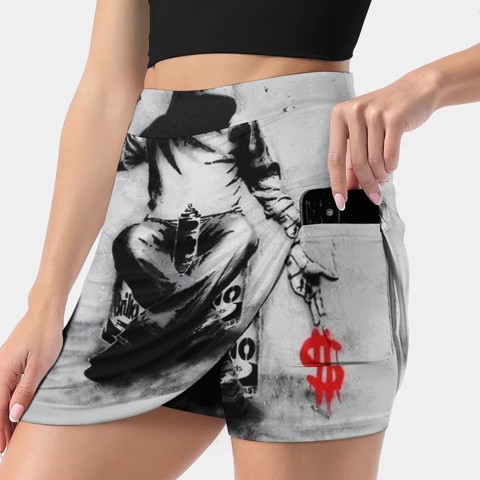 Banksy Love Over Money Iconic Street Art New Women Skirts Double-Layer Printed Short Dress Mini Sport Skirt Spray Paint Public