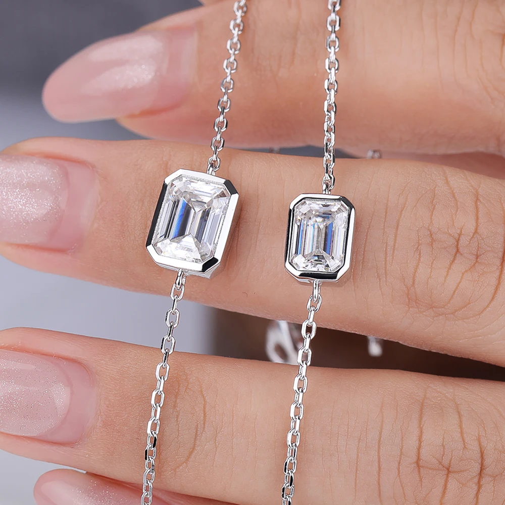 

1/2CT Emerald Cut Moissanite Bracelet Bezel Setting Solitaire Diamond Wrist Chain for Women S925 Silver 18K Gold Plated Jewelry