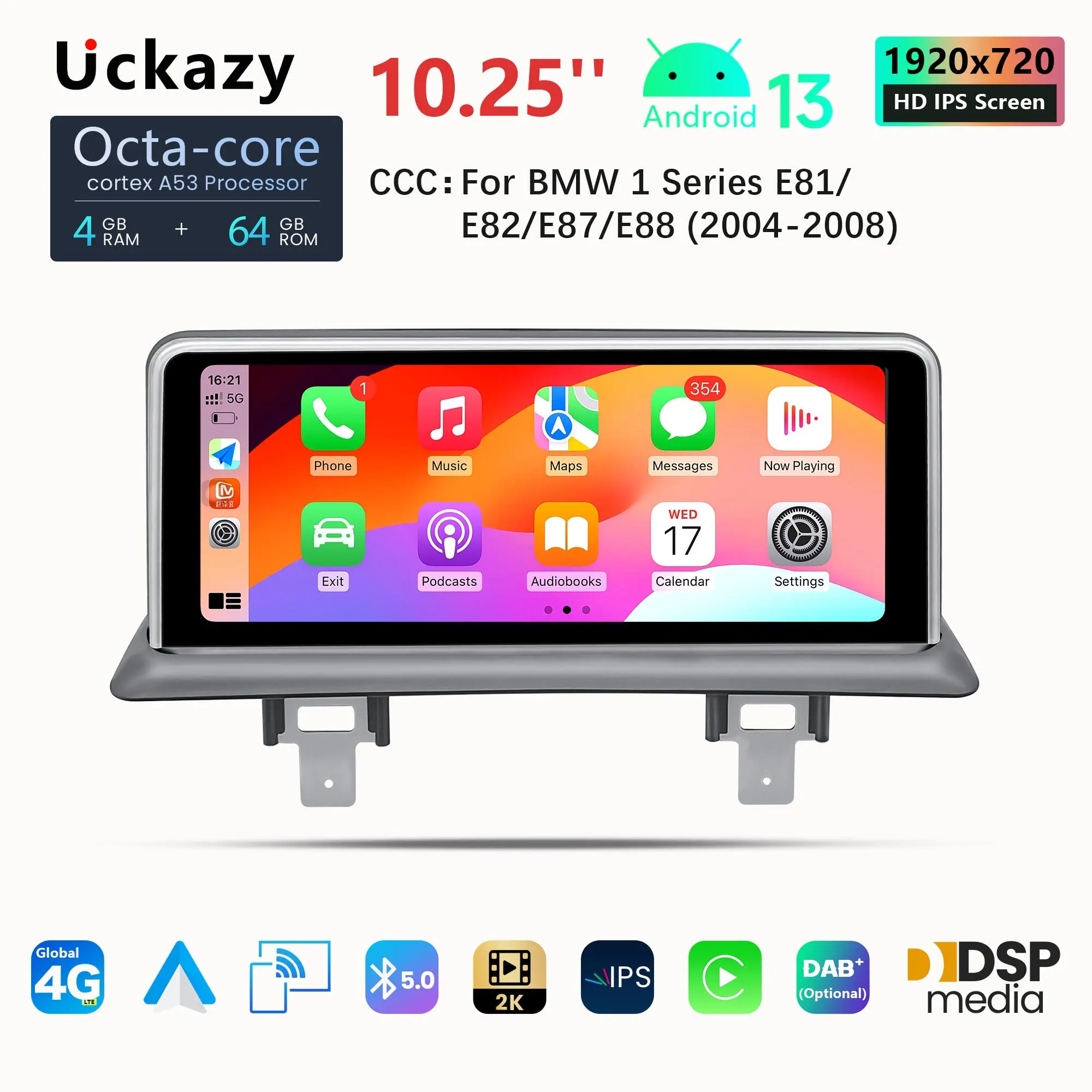 Uckazy 8 Core Android 13 Car Radio For BMW 1 Series 120i E81 E82 E87 E88 CCC CIC Multimedia ScreenHead unit Stereo Audio Carplay