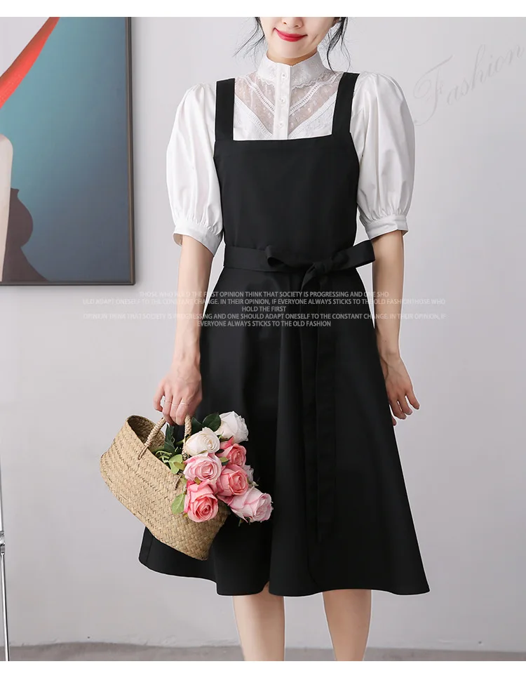 

Black French Hepburn Style Apron for Women, Female, Elegant, Temperament, Show Thin, Flower Shop, Nail Shop, Work Clothes