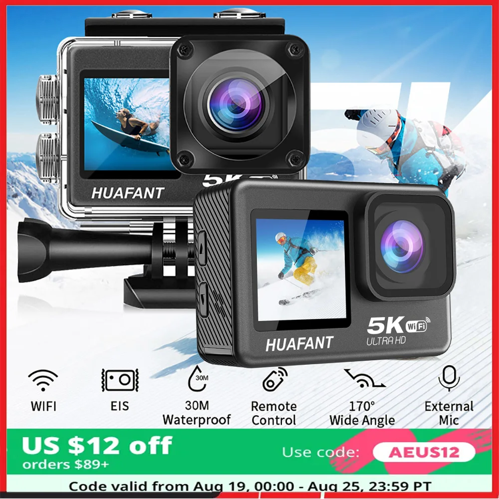 

2024New Action Camera 5K 4K60FPS 48MP 2.0 Touch LCD EIS Dual Screen Wi-Fi 170D DVR Webcam Waterproof 30M 4X Zoom Sports Camera