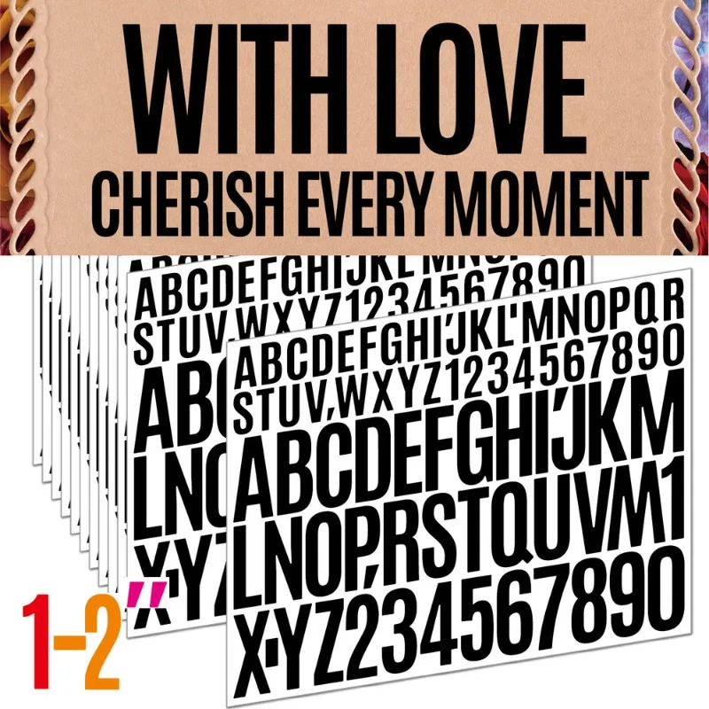 1 + 2-calowe mieszane naklejki z cyframi alfabetu DIY Słowa 3 strony Naklejka z literami na tablicę ogłoszeń Skrzynka pocztowa DIY Rzemiosło Art Making Decor