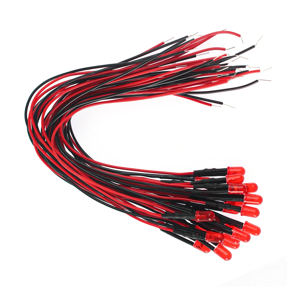 20PCS F5 5mm LED Diode 12V Emitting Diodes Lamp with 20CM Prewired Red Green Blue Orange Yellow for DIY Indicator Projects
