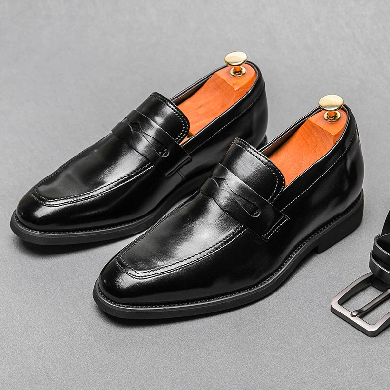 Mocasines de cuero cómodos para hombre, zapatos formales sin cordones para primavera y otoño, zapatos de vestir de moda Social, envío gratis