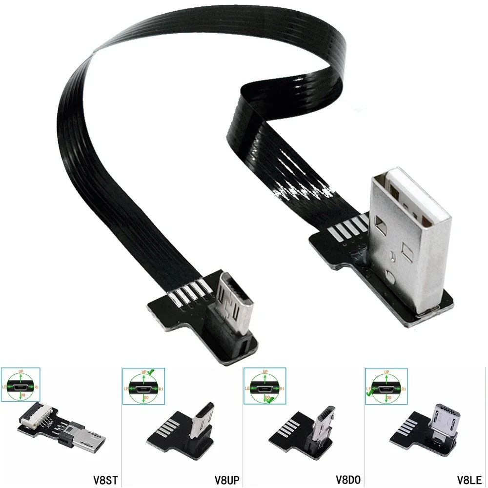 FPC Flexible Cable Super Flache USB 90 Degree Right Angle Data Synchronization and Charging Extension Cable USB to Micro USB