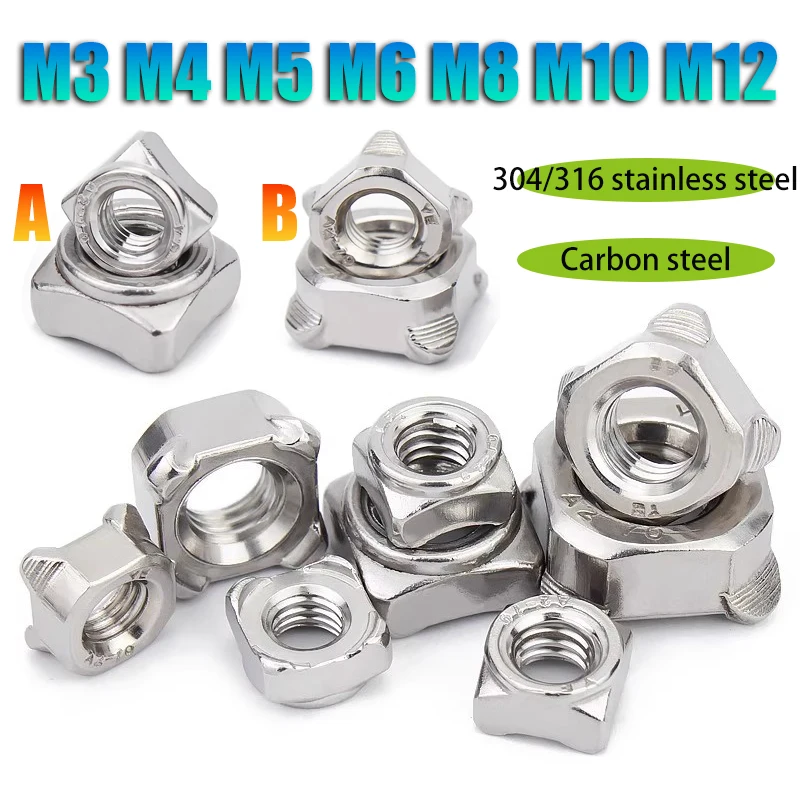 

Four Corner Welding Nut M3 M4 M5 M6 M8 M10 M12 304/316 Stainless Steel carbon steel Square Spot Welding Nut Square Welding Nuts