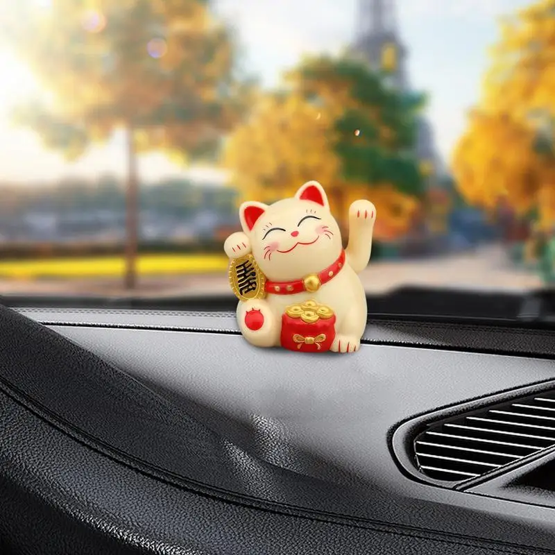 Car Solar Lucky Cat Waving Arm Vehicle Vivid And Lovely Chinese Cat Ornament Chinese Lucky Waving Wealth Cat Maneki Neko Statue